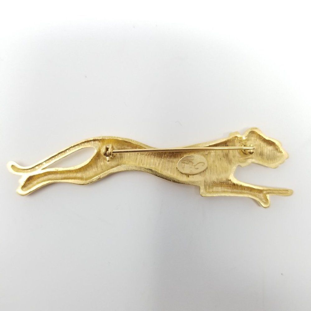Gold Panther Brooch with Crystal Collar - Elegant Women's Jewelry - Picture 2 of 6